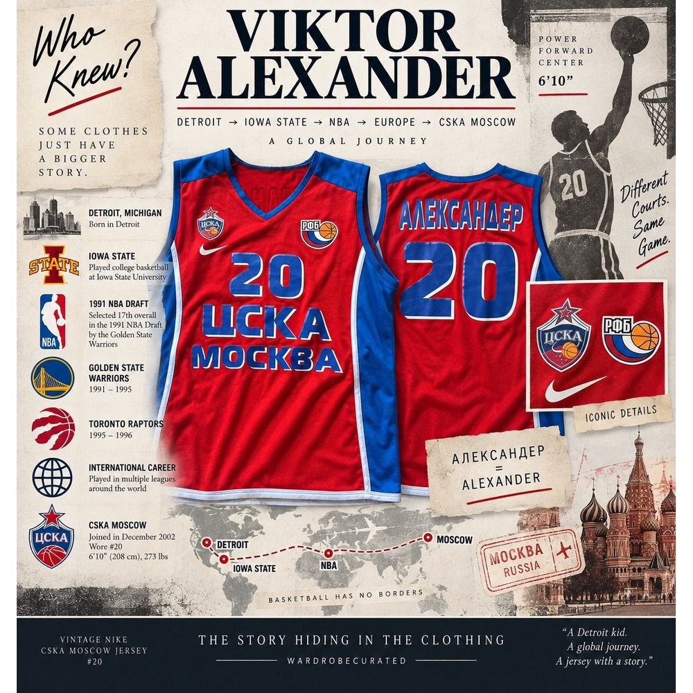 Vintage Nike CSKA Moscow Viktor Alexander 20 Basketball Jersey Russia Red Blue